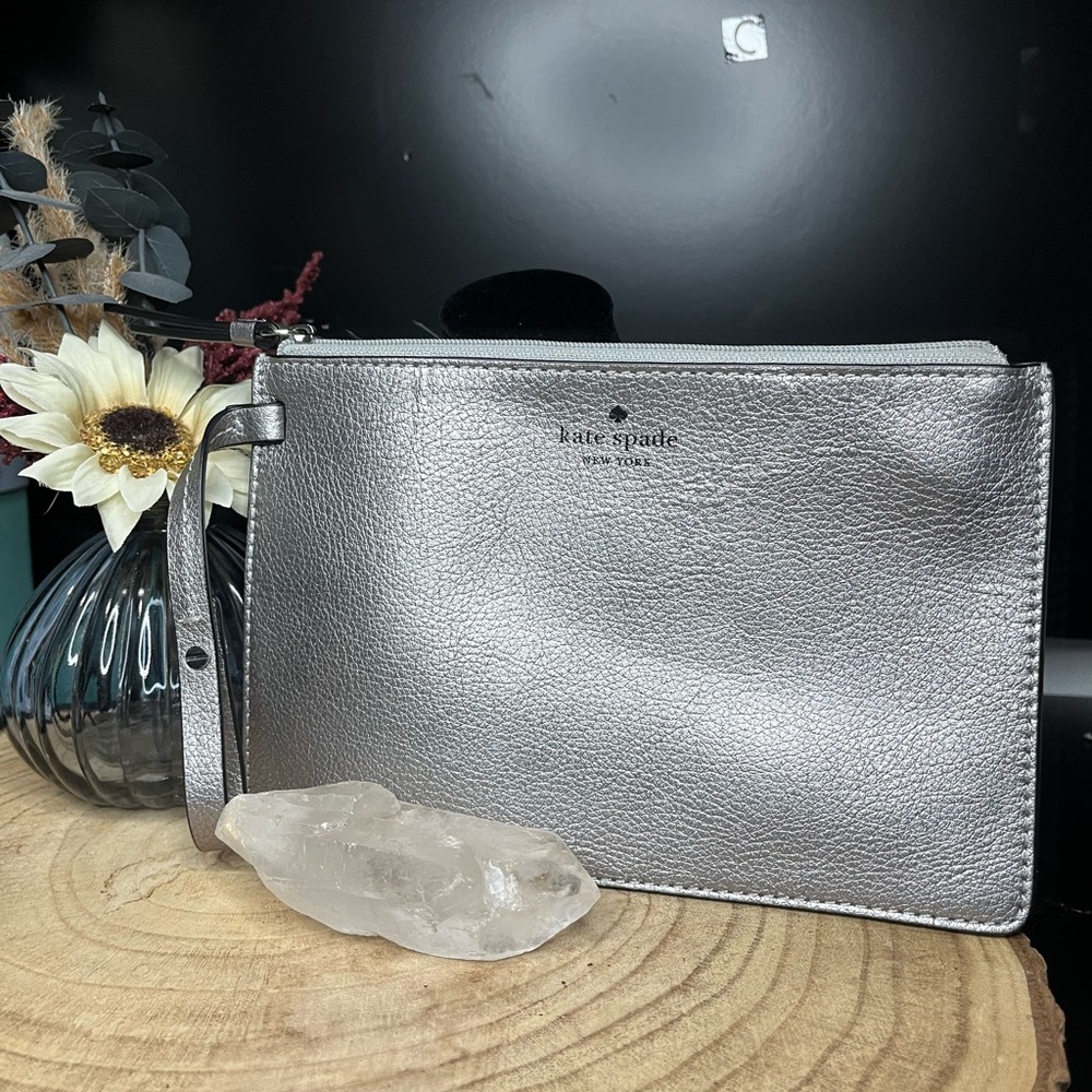 Kate Spade Slim Metallic Silver Wristlet Wallet